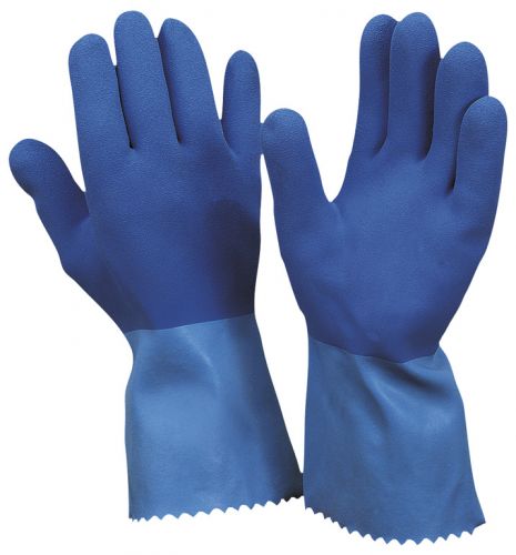 Latex-Handschuh Super-Blue rough / CE CAT3 / raue Handflche m. BW-Strickfutter / 30 cm