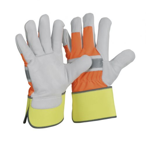 TOP-Rindnarbenlederhandschuh (HiVi) / natur / mit Neonhandrcken / CE CAT 2 / Gre 10