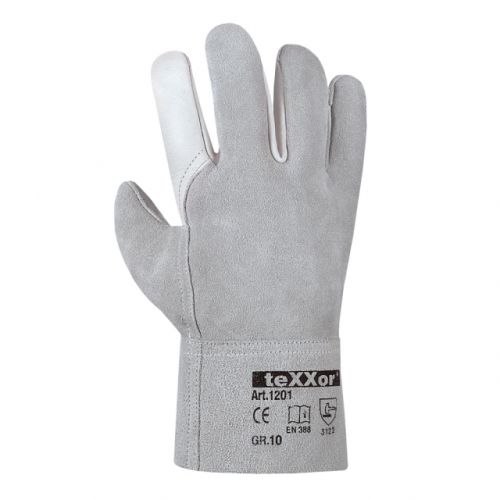 Rindvoll- Spaltleder Handschuh / YASUR / texxor / natur-grau