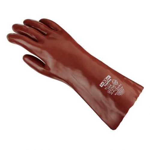 Chemikalienschutz-Handschuh / PVC rotbraun / 35cm Lnge