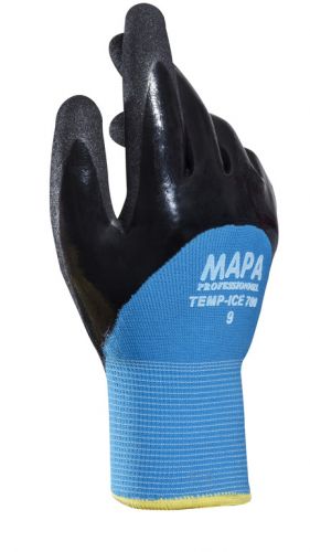 Handschuhe TEMPICE 700, Nitril Beschichtung, 24-27cm, Strickbndchen, schwarz/blau