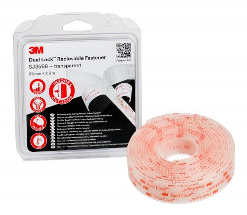 3M Dual Lock SJ356B, Transluzent 25 mm x 2.5 m, 5,7 mm, 40 Kpfe/cm2, Blister