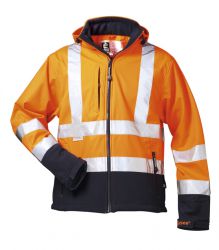 Warnschutz-Softshell Jacke Bill mit Kapuze, orange,Reflexmaterial 3M