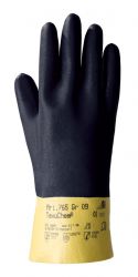 Handschuhe TevuChem 765, Nitril/Nitrilsch., Stulpe, 29-31cm - gelb/dkl.blau