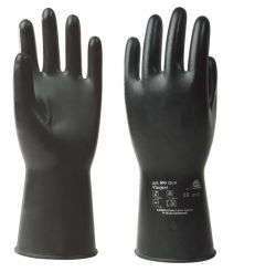 Handschuhe Vitoject 890, Fluorkautschuk, Rollrand, glatt, 34-36cm - schwarz